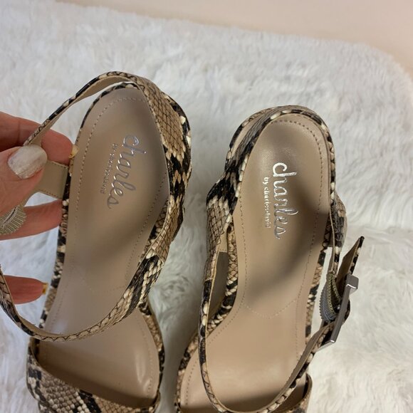 Charles By Charles David Womens SZ 10M Wedge Sandal Faux Brown Reptile & Cork - Picture 3 of 8